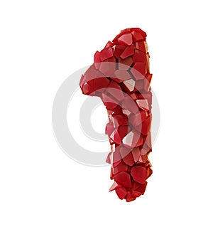 Number 1 one made of plastic shards red color isolated on white background. 3d photo