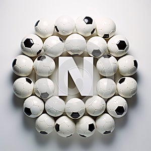 Number one made from soccer balls on a white background. 3d illustration letter N
