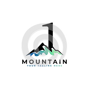 Number One Mountain Logo. Explore Mountain Advanture Symbol Company Logo Template Element