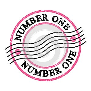NUMBER ONE, text on pink-black grungy postal stamp