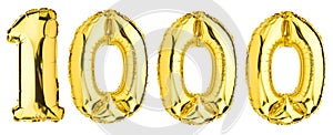 Number One thousand 1000 balloons. Helium balloon. Golden Yellow foil color. Followers, Subscribers