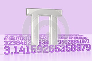 The number pi together with the queue of numbers 314 for math abstract in the form of a bridge. Education blue background or