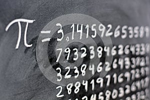 The number pi written with chalk on the blackboard photo