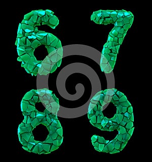 Number plastic set 6, 7, 8, 9 made of 3d render plastic shards green color.