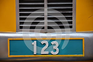 Number plate with 123 number