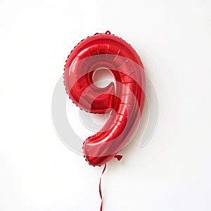 Number 9 in Red Balloon Shape isolated on white background photo
