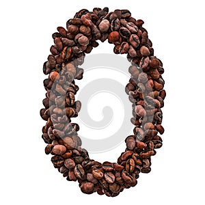 Number 0 from roasted coffee beans, 3D rendering