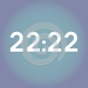 Number sequence 22:22 on digital display, mirror hour, symmetrical numbers, concept of time, destiny, synchronicity, numerology