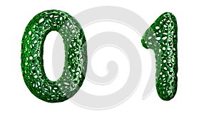 Number set 0, 1 made of green plastic 3d rendering