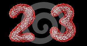 Number set 2, 3 made of red plastic 3d rendering