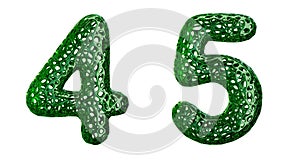 Number set 4, 5 made of green plastic 3d rendering
