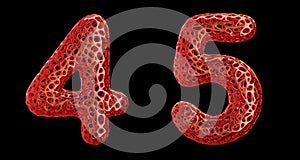 Number set 4, 5 made of red plastic 3d rendering