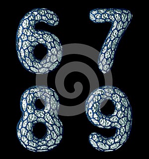 Number set 6, 7, 8, 9 made of realistic 3d render silver shining metallic.