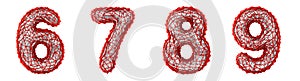 Number set 6, 7, 8, 9 made of red plastic 3d rendering
