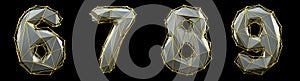 Number set 6, 7, 8, 9 made of silver color glass. Collection symbols of gold low poly style silver color glass isolated