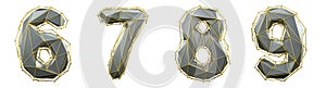 Number set 6, 7, 8, 9 made of silver color glass. Collection symbols of gold low poly style silver color glass isolated