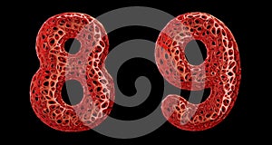 Number set 8, 9 made of red plastic 3d rendering