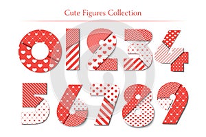 Number set with hearts. Vector illustrations. Romantic and love illustrations and typography for Happy Valentines Day