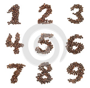 Number set made of coffee beans