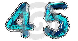 Number set 4, 5 made of realistic 3d render blue color. Collection of low polly style symbol photo