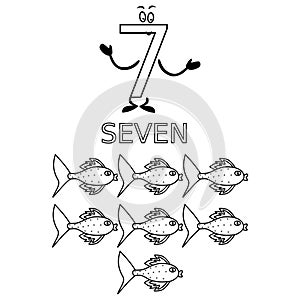 Number Seven Counting and Colouring Pages Fish