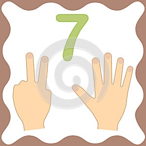 Number 7 seven,educational card,learning counting with fingers photo
