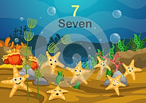 Number seven star fish under the sea vector