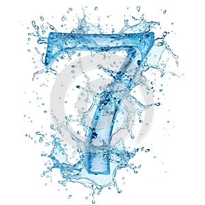 Number seven on a white background. Spectacular number 7 and splash of clear water. photo