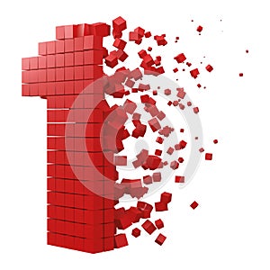 Number 1 shaped data block. version with red cubes. 3d pixel style vector illustration