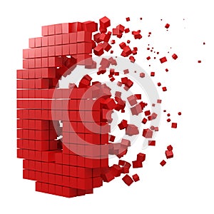 Number 6 shaped data block. version with red cubes. 3d pixel style vector illustration