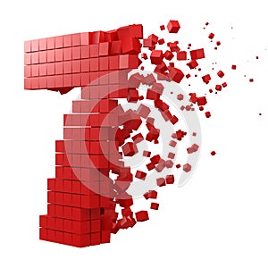 Number 7 shaped data block. version with red cubes. 3d pixel style vector illustration