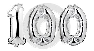 number 100 of silver balloons