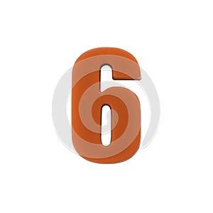 number six made of red plastic with clipping path