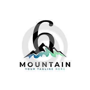 Number Six Mountain Logo. Explore Mountain Advanture Symbol Company Logo Template Element.