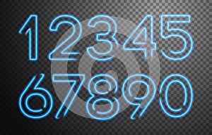 Number symbols collection, Blue neon line style. Vector illustration