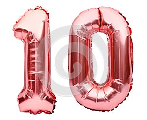 Número 10 diez hecho de rosas dorado inflable en blanco. helio rosa frustrar números. fiesta decoraciones 