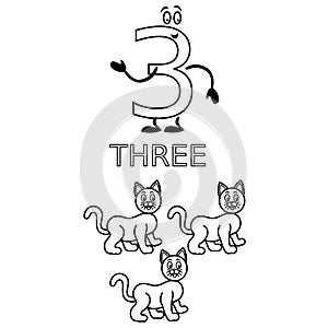 Number Three Counting and Colouring Pages Cat