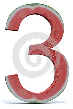 Number three made with watermelon