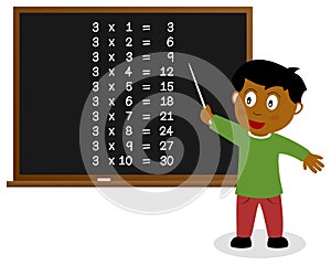 Number Three Times Table on Blackboard