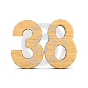 Number thrity eight on white background. Isolated 3D illustration