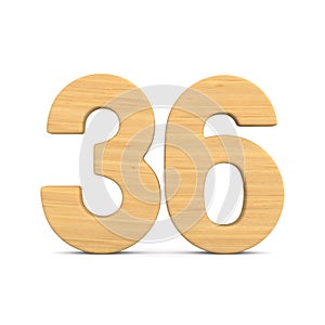 Number thrity six on white background. Isolated 3D illustration