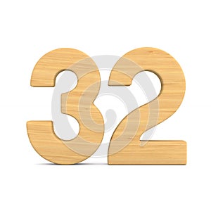 Number thrity two on white background. Isolated 3D illustration