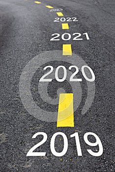 Number of 2019 to 2023 on asphalt road surface