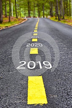 Number of 2019 to 2023 on asphalt road surface