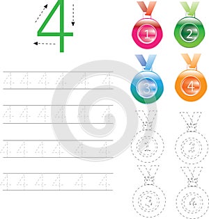 Number Tracing Worksheet four, 0-9