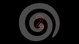 The number two 2 in red appears in a luminous point, which draws the number, and then erases it