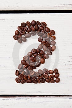 Number two made of coffee beans.