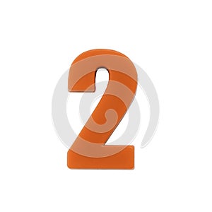 Number two made of red plastic with clipping path