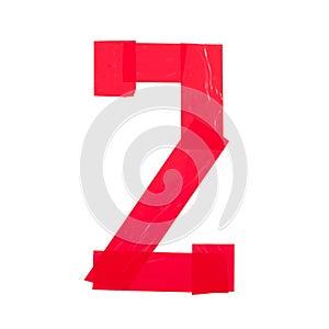 Number two made from red scotch tape on a white background