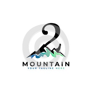 Number Two Mountain Logo. Explore Mountain Advanture Symbol Company Logo Template Element